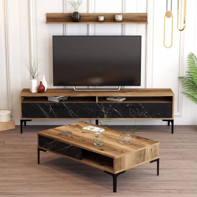 LIVING ROOM COMPOSITION HM11855.01 2PCS MELAMINE IN WALNUT-BLACK MARBLE