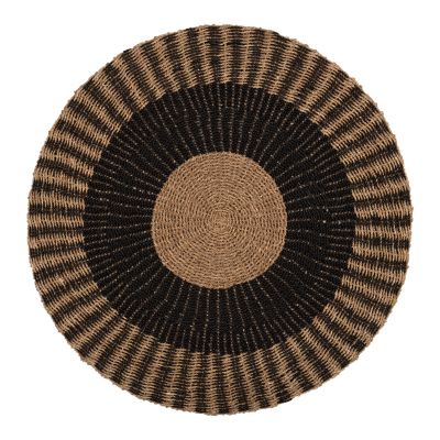 ROUND CARPET KIRKI HM7841 NATURAL SEAGRASS FIBERS IN BLACK-NATURAL COLOR Φ120cm.