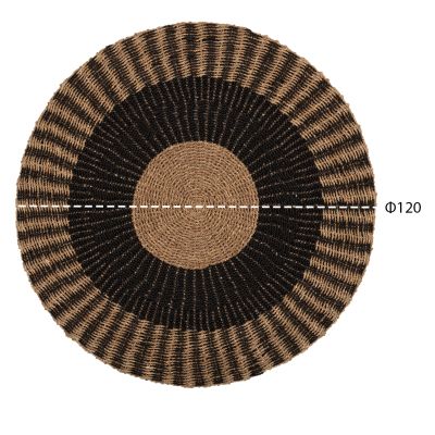 ROUND CARPET KIRKI HM7841 NATURAL SEAGRASS FIBERS IN BLACK-NATURAL COLOR Φ120cm.