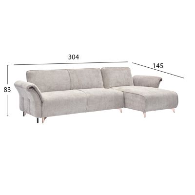 CORNER REVERSIBLE SOFA-BED MAILO HM6071.05 BEIGE FABRIC-METAL LEGS 300x150x80Hcm.