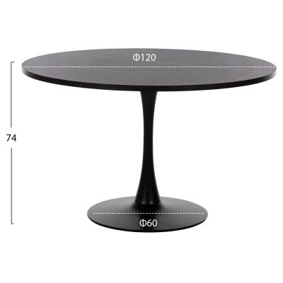 ROUND DINING TABLE ROLLO HM9422.02 MELAMINE IN BLACK MARBLE METAL LEG Φ120x74Hcm.