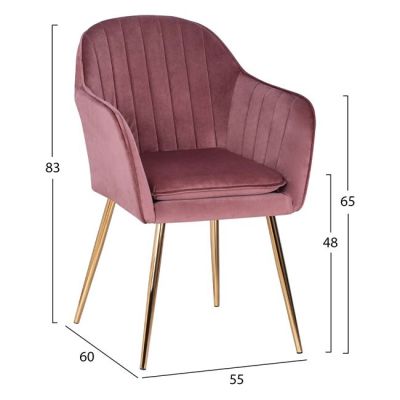 VELVET ARMCHAIR SAWYER HM8523.02 IN DUSTY PINK WITH GOLDEN LEGS 55x60x83 cm