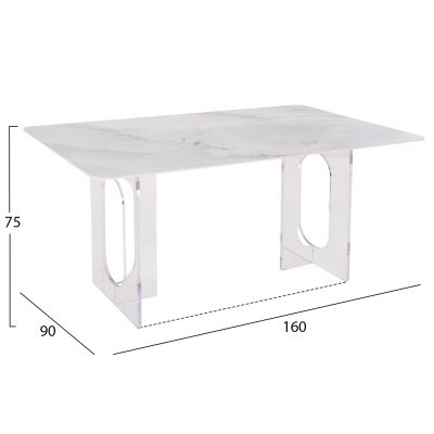 DINING TABLE AETHER HM9769.01 12mmWHITE CERAMIC TOP-ACRYLIC LEGS 160x90x75Hcm.