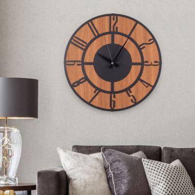 WALL CLOCK METAL BLACK WITH MDF HM7453 D41 cm.