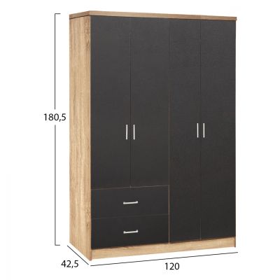 Wardrobe 4 Doors with 2 drawers HM339.04 Sonama-Grey 120x42x181cm