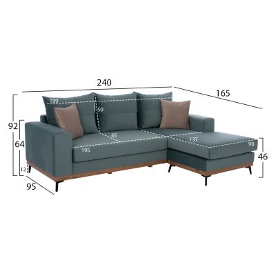 PORTOFINO corner sofa, mint color, high leg, 2pcs, interchangeable, stain-resistant, and water-repellent