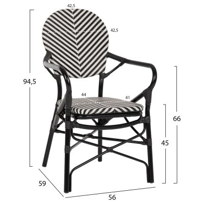 КРЕСЛО АЛУМИНИЕВО HM5928.01 ЧЕРНО С ТЕКСТЛИНИЯ В ЧЕРНО И БЯЛО 56x59x94,5Hcm.