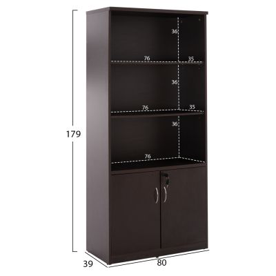 Professional office bookcase HM2014.02 wenge color with 2 doors 80Χ40Χ180