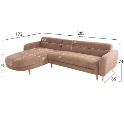 CORNER SOFA REVERSIBLE FLYER HM6072.01 BROWN FABRIC-METAL HIGH LEGS 285x86-172x74Hcm.