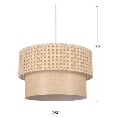 PENDANT CEILING LAMP HM7628.01 TWO-LAYER DRUM-RATTAN AND FABRIC, METAL FRAME