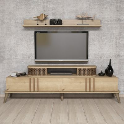 TV COMBO FURNITURE HM9515.01 MELAMINE IN NATURAL OAK  COLOR 168x39x51.6Hcm