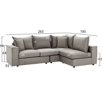 CORNER SOFA MONZA HM3256.11 INTERCHANGEABLE- BEIGE 265x195x98Hcm.