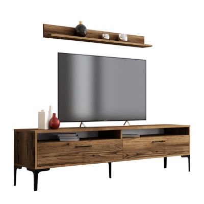 TV FURNITURE SET HM9517.01 MELAMINE IN WALNUT-METAL LEGS 180x35x47Hcm.