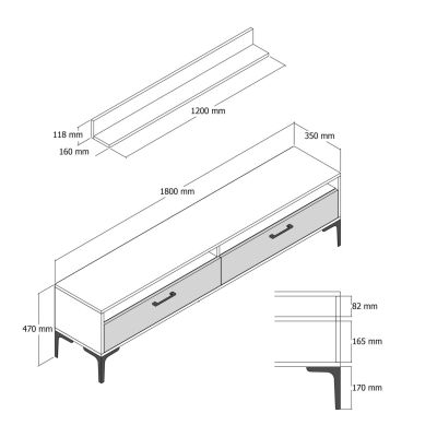 TV FURNITURE SET HM9517.01 MELAMINE IN WALNUT-METAL LEGS 180x35x47Hcm.