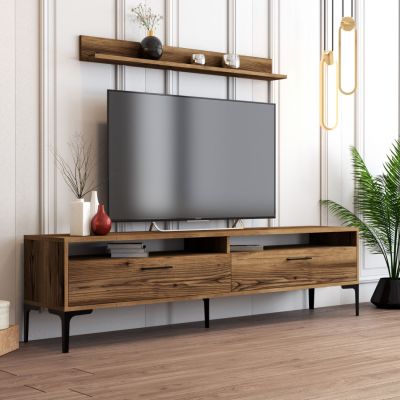 TV FURNITURE SET HM9517.01 MELAMINE IN WALNUT-METAL LEGS 180x35x47Hcm.