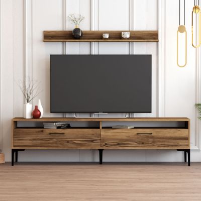 TV FURNITURE SET HM9517.01 MELAMINE IN WALNUT-METAL LEGS 180x35x47Hcm.