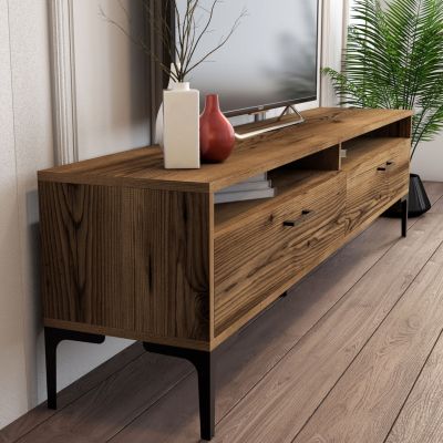 TV FURNITURE SET HM9517.01 MELAMINE IN WALNUT-METAL LEGS 180x35x47Hcm.