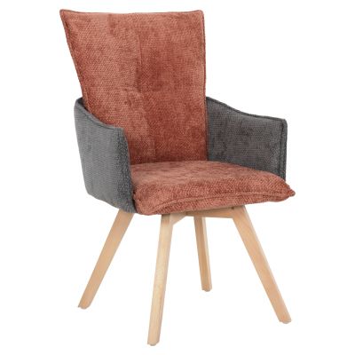 DINING ARMCHAIR REX HM9847.06 BRICK RED-GREY FABRIC-BEECH WOOD LEGS 53x60x93Hcm.