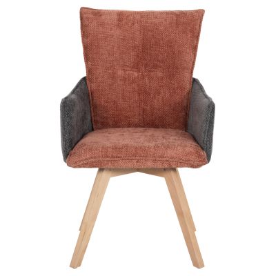 DINING ARMCHAIR REX HM9847.06 BRICK RED-GREY FABRIC-BEECH WOOD LEGS 53x60x93Hcm.