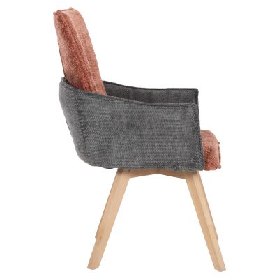 DINING ARMCHAIR REX HM9847.06 BRICK RED-GREY FABRIC-BEECH WOOD LEGS 53x60x93Hcm.