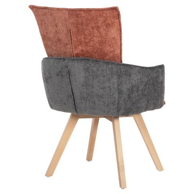 DINING ARMCHAIR REX HM9847.06 BRICK RED-GREY FABRIC-BEECH WOOD LEGS 53x60x93Hcm.