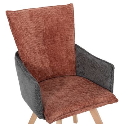 DINING ARMCHAIR REX HM9847.06 BRICK RED-GREY FABRIC-BEECH WOOD LEGS 53x60x93Hcm.