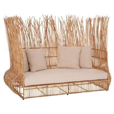 SOFA OUTDOORS ZEPHYR HM5988 RATTAN CANES IN NATURAL-CUSHION SET IN BEIGE 200x120x142Hcm.