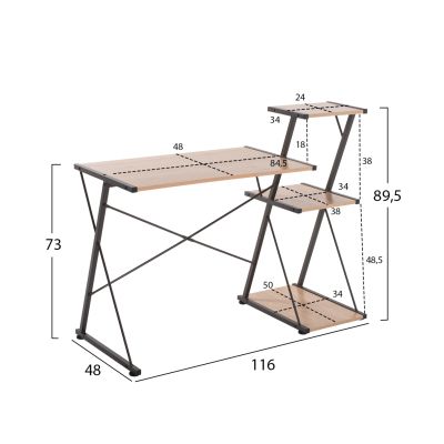 DESK NOREX HM9317 METALLIC BLACK WITH MDF DESKTOP IN OAK COLOR 116X48X89,5Hcm.