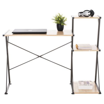 DESK NOREX HM9317 METALLIC BLACK WITH MDF DESKTOP IN OAK COLOR 116X48X89,5Hcm.