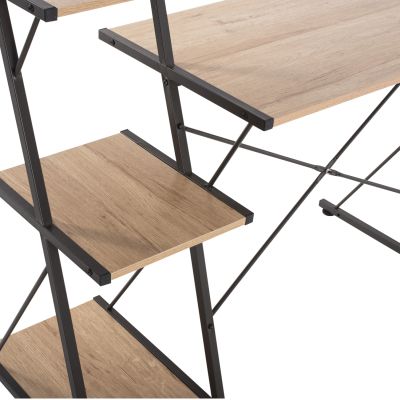 DESK NOREX HM9317 METALLIC BLACK WITH MDF DESKTOP IN OAK COLOR 116X48X89,5Hcm.