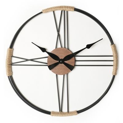 WALL CLOCK ROUND HM4335 BLACK METAL-WOOD-ROPE Φ60cm.