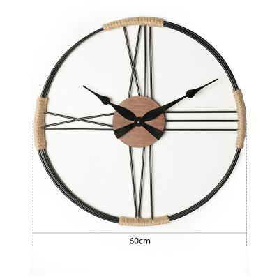 WALL CLOCK ROUND HM4335 BLACK METAL-WOOD-ROPE Φ60cm.