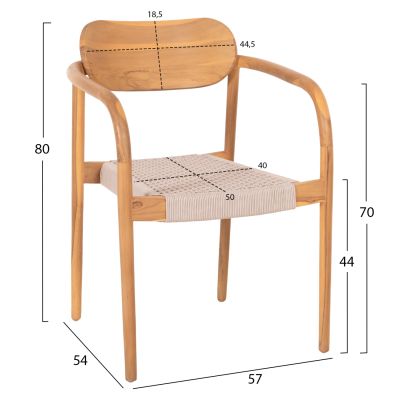 ARMCHAIR OSLO HM9636.07 TEAK WOOD IN NATURAL & BEIGE ROPE 55x54x80Hcm.