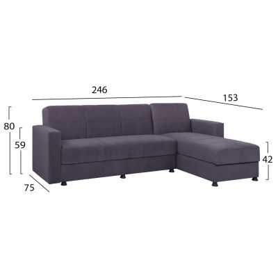 REVERSIBLE CORNER SOFABED DIMOS WITH 2 STORAGE SPACES HM3135.03 GREY FABRIC 246X153X80Hcm