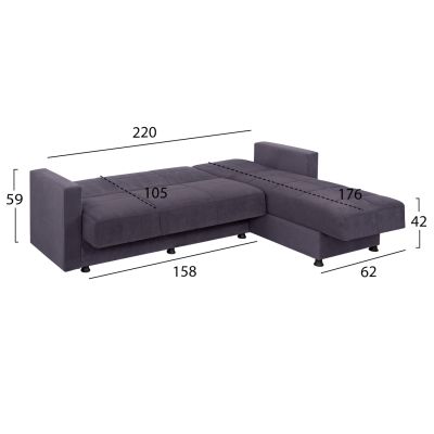 REVERSIBLE CORNER SOFABED DIMOS WITH 2 STORAGE SPACES HM3135.03 GREY FABRIC 246X153X80Hcm