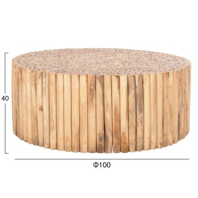 COFFEE TABLE ROUND COOTER HM9862 TEAK BRANCHES- NATURAL Φ100x40Hcm.