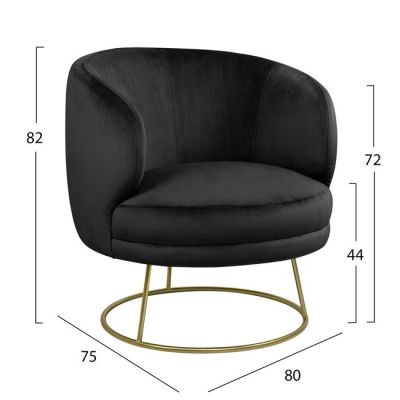 Armchair Arien HM8403.04, Black velvet with golden base  80x75x82cm