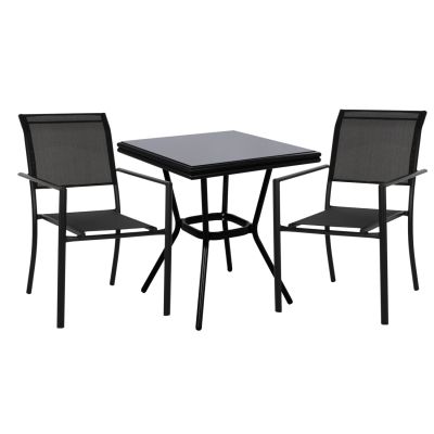 OUTDOOR DINING SET HM11842 3PCS ALUMINUM SQUARE TABLE & ALUMINUM ARMCHAIRS TEXTLINE BLACK