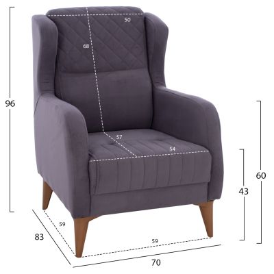 ARMCHAIR HAYES HM9135.01, GRAY velvet, 70x83x96 cm.