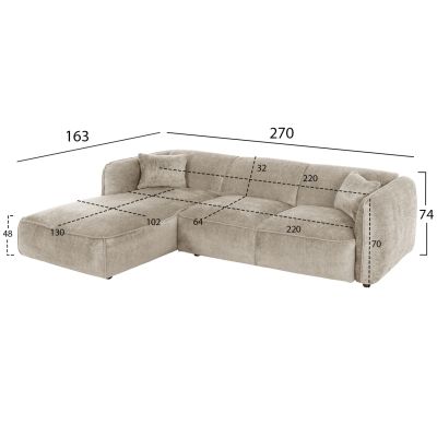 CORNER SOFA (LEFT) TREAT HM3277.01L BEIGE FABRIC 270x163x74Hcm.