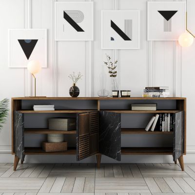 LIVING ROOM COMPOSITION HM11845.02 3PCS WALNUT-BLACK MARBLE LOOK