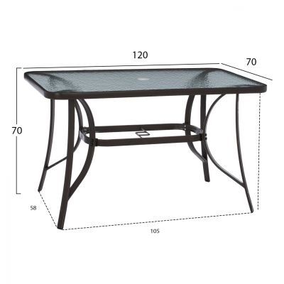 ВЪНШНА МАСА КАФЯВ МЕТАЛЕН СТЪКЛЕН ПЛОТ С ОТВОР ЗА ЧАДЪР 120Χ70Χ72Hcm.HM5021.12