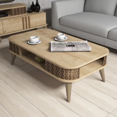 COFFEE TABLE MELAMINE HM9501.01 IN NATURAL OAK 105x60x34.6Hcm.