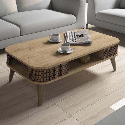 COFFEE TABLE MELAMINE HM9501.01 IN NATURAL OAK 105x60x34.6Hcm.