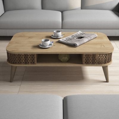 COFFEE TABLE MELAMINE HM9501.01 IN NATURAL OAK 105x60x34.6Hcm.