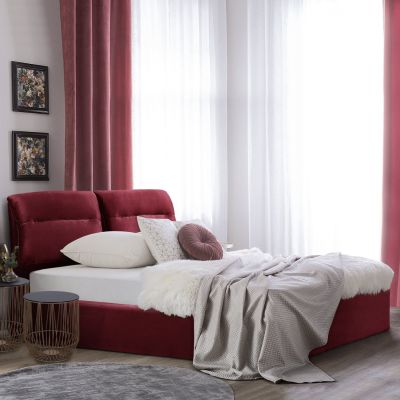 HM565.06 Bed KENDRA, Velvet Red Burgundy, Storage Space, 160x200