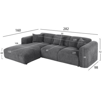 CORNER SOFA (LEFT) BRICKEN HM3275.04L ANTHRACITE FABRIC 110-282x98-160x72Hcm.