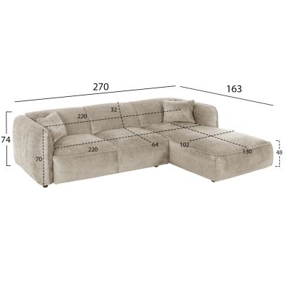 CORNER SOFA (RIGHT) TREAT HM3277.01R BEIGE FABRIC 270x163x74Hcm.