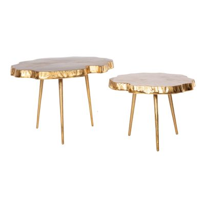 SET 2PCS COFFEE TABLES ANGUL HM10708 METAL IN GOLD-BLACK-WHITE