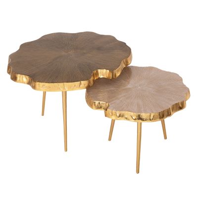 SET 2PCS COFFEE TABLES ANGUL HM10708 METAL IN GOLD-BLACK-WHITE